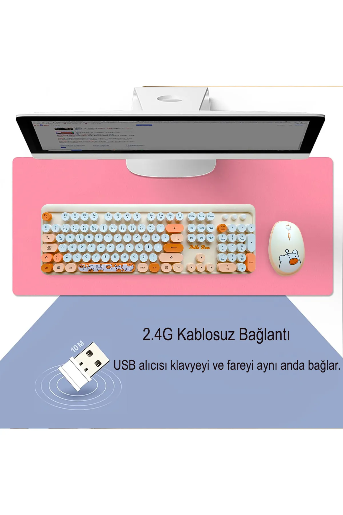 Mofii Hellobear Yuvarlak Tuşlu Ayıcık Desenli Kablosuz Kahverengi Klavye Mouse Set